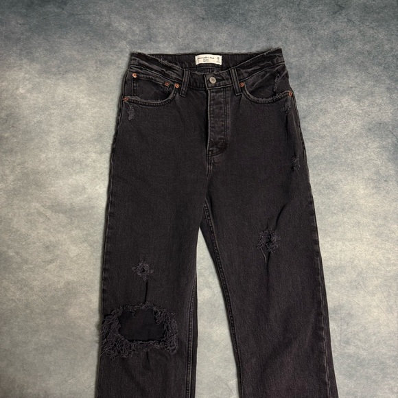Abercrombie & Fitch Womens Jeans The Dad High Rise Size 26/2 Black Distressed - Picture 15 of 16